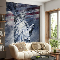 Contemporary Statue of Liberty mural in blue tones