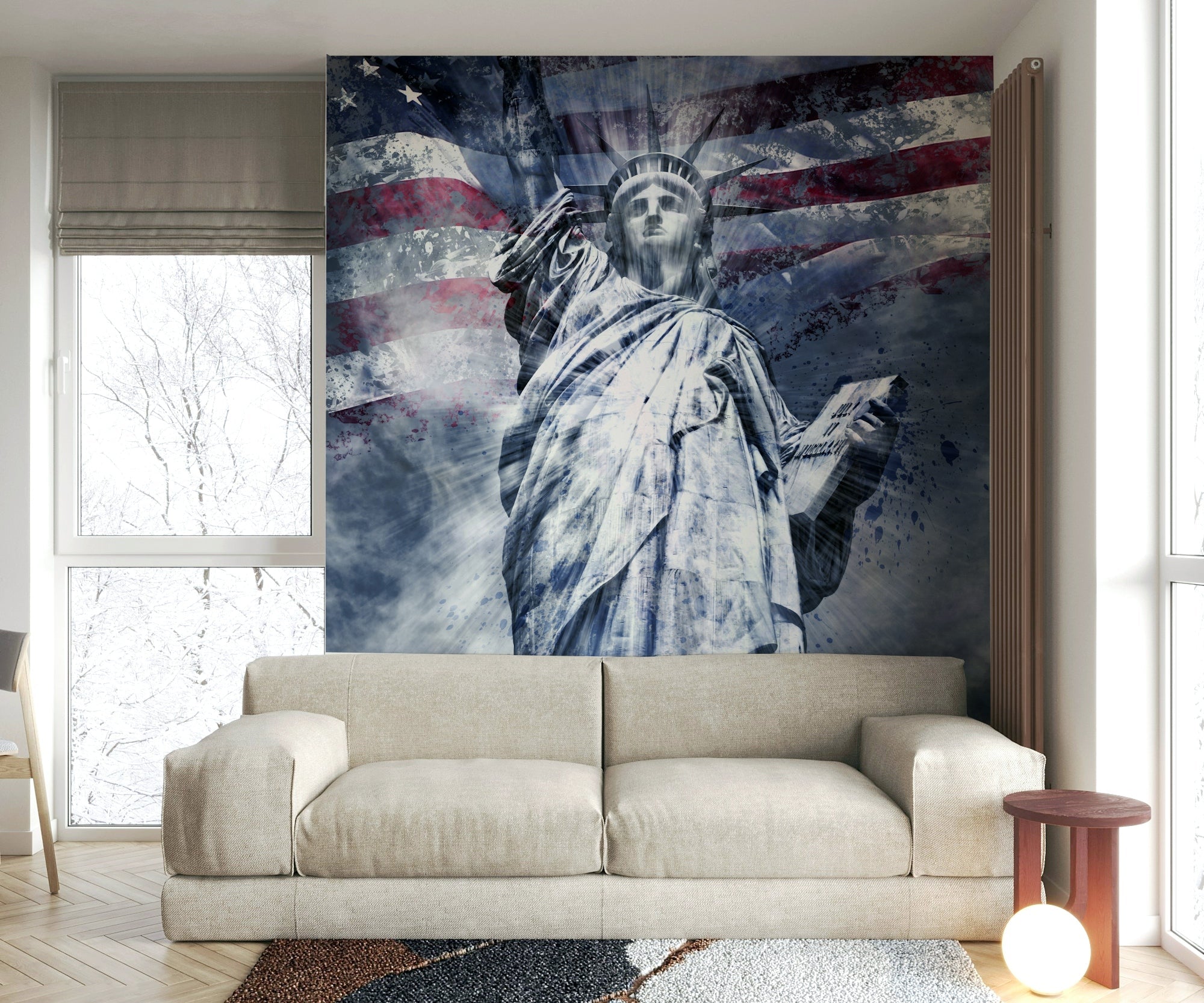 Modern art depiction of the Statue of Liberty in blue., GD2077
