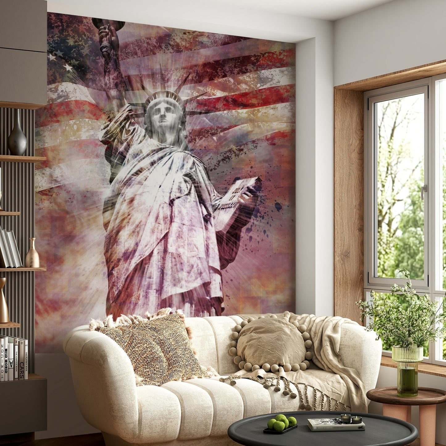 Iconic red Statue of Liberty wall art for creative spaces


