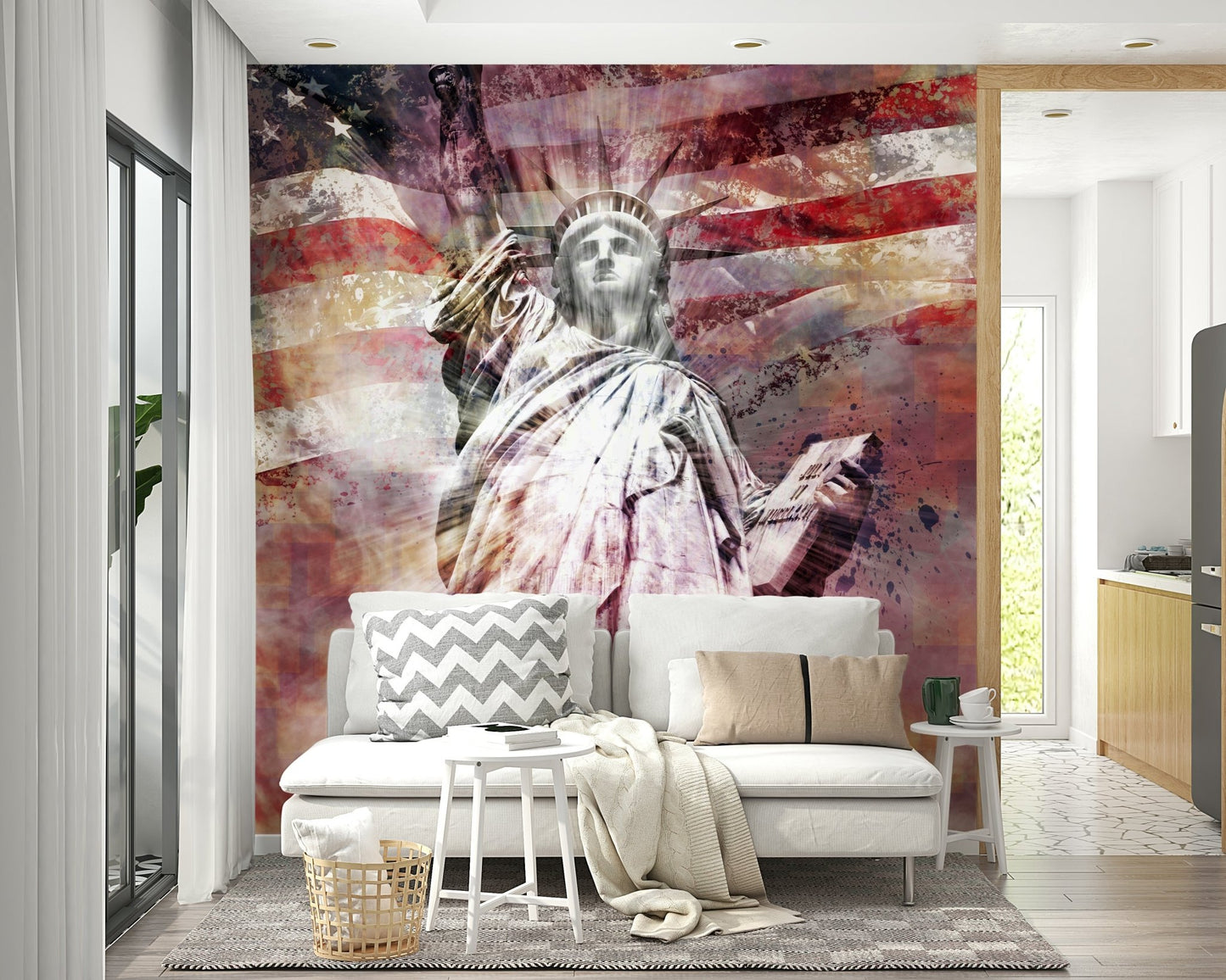 Statue of Liberty modern art mural in bold red color

