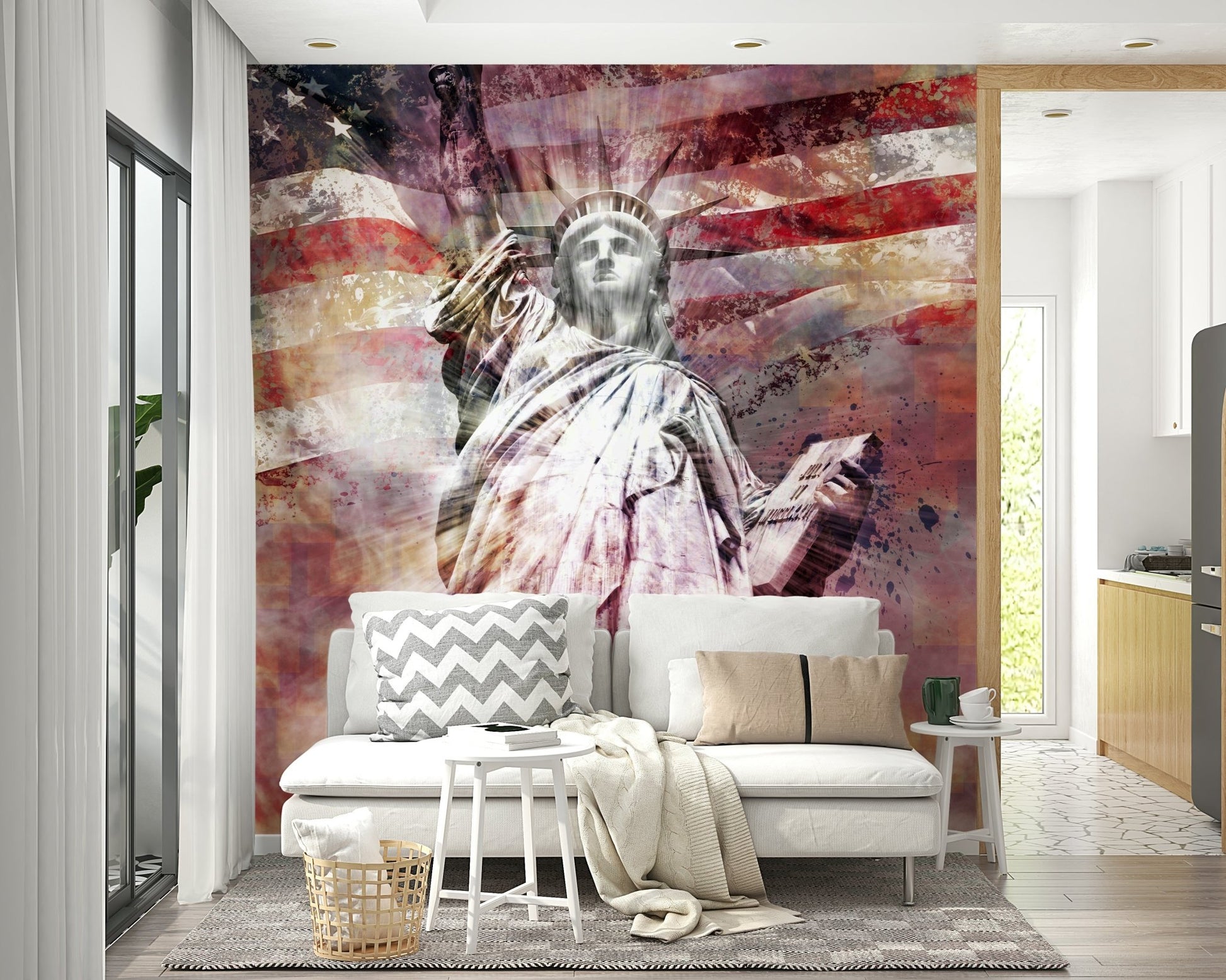 Statue of Liberty modern art mural in bold red color

