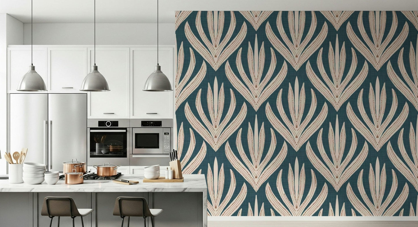 Chevron-like symmetry of Modern Aztec Flora repeating pattern.