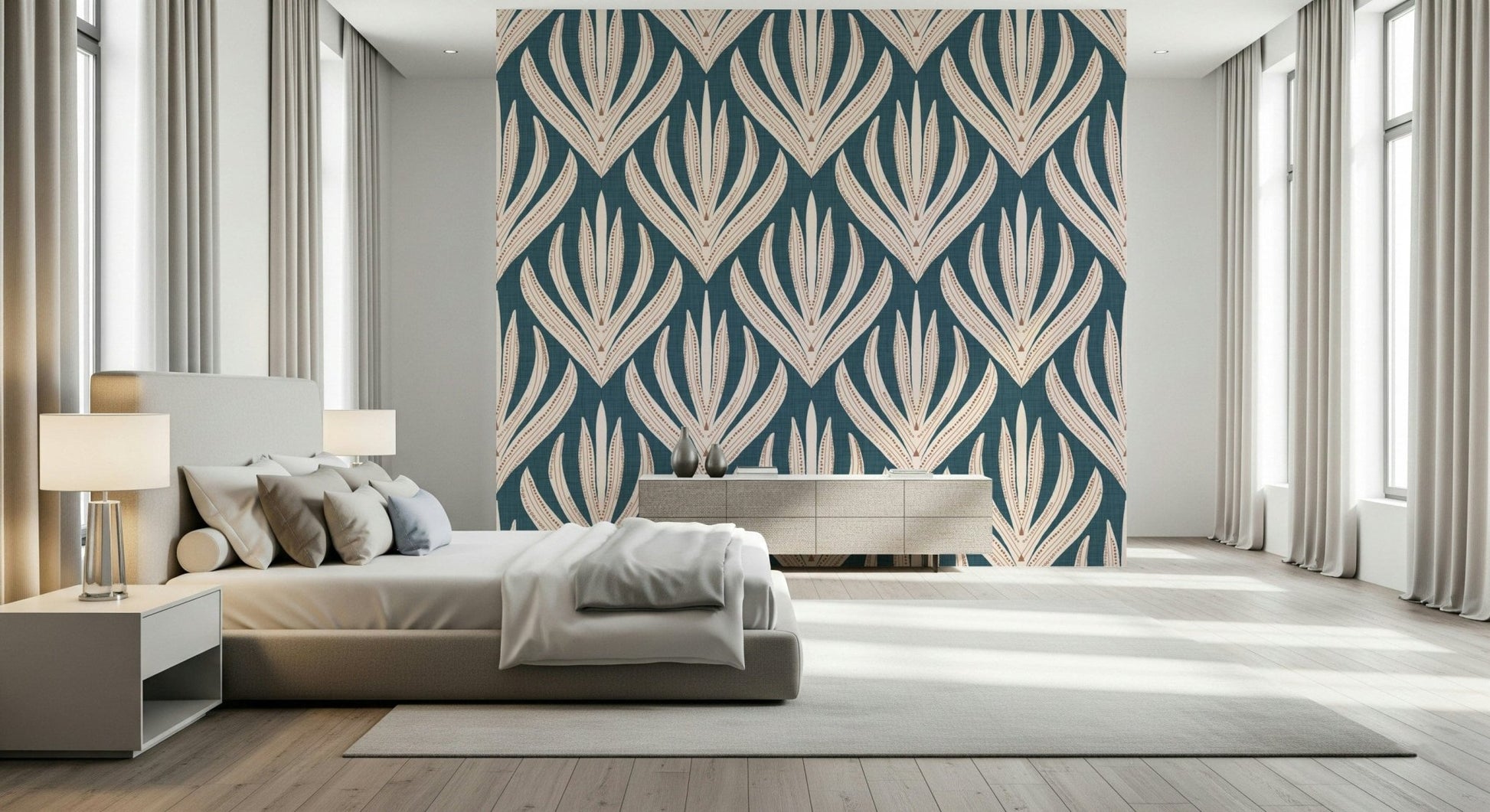 Odd linear detailing of Modern Aztec Flora pattern design.