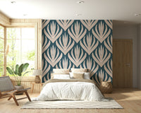Textured deep indigo backdrop on Modern Aztec Flora wallpaper.