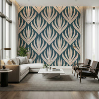 Serene vertical symmetry of Modern Aztec Flora wallpaper.