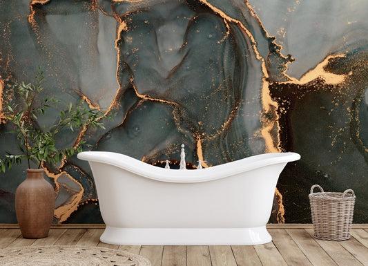 Abstract marble wallpaper in black and gold A233