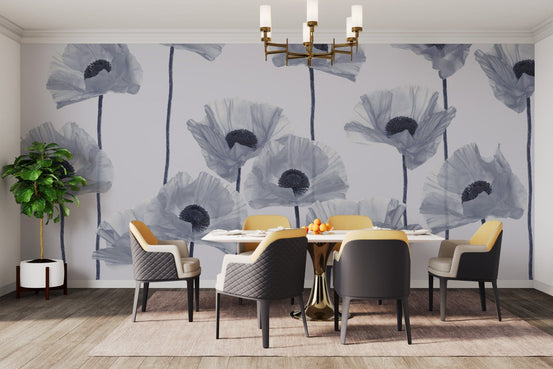 Modern blue poppy wallpaper design D297
