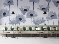 Chic modern blue poppy wall covering
