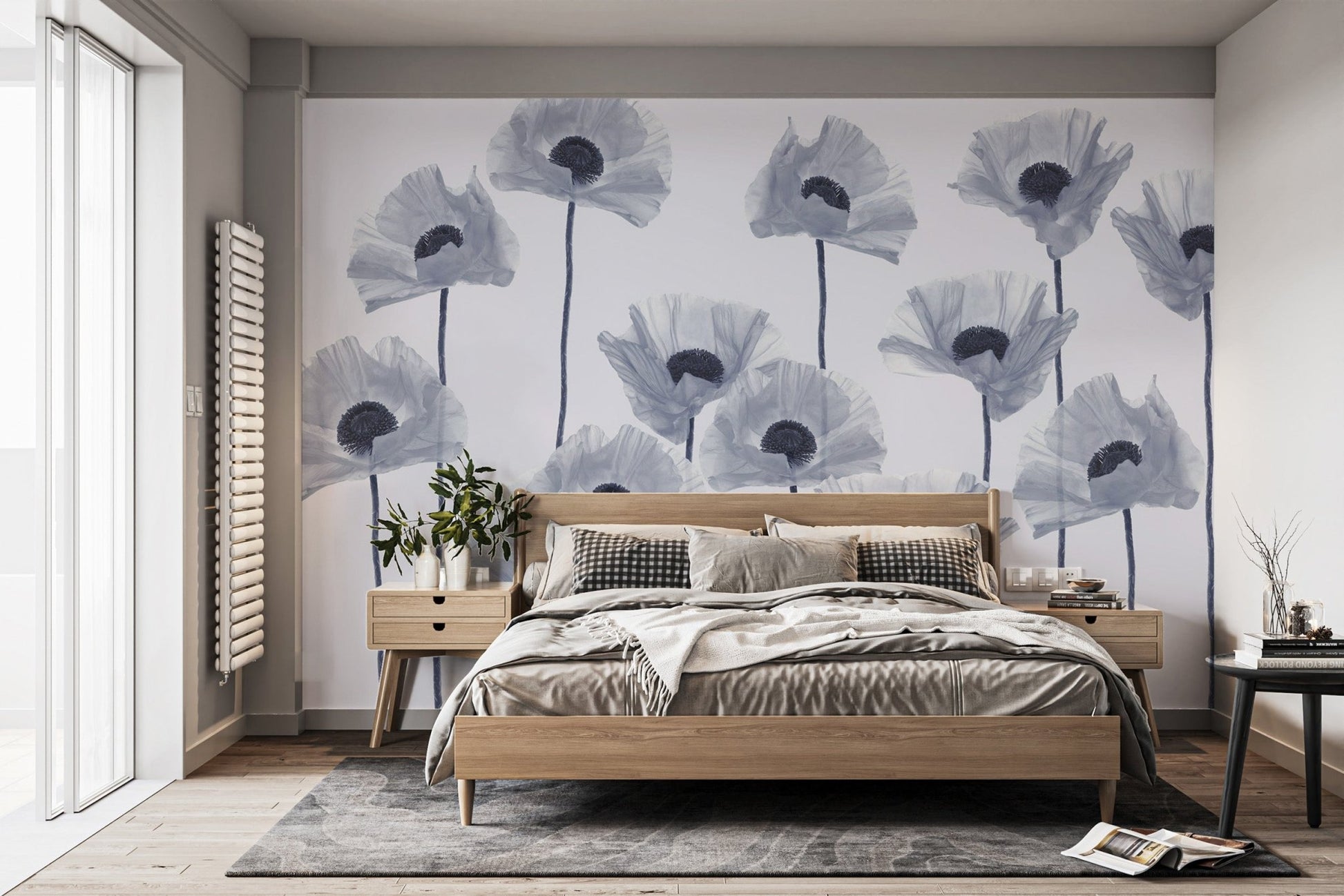 Elegant blue poppies wallpaper mural
