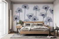 Elegant blue poppies wallpaper mural

