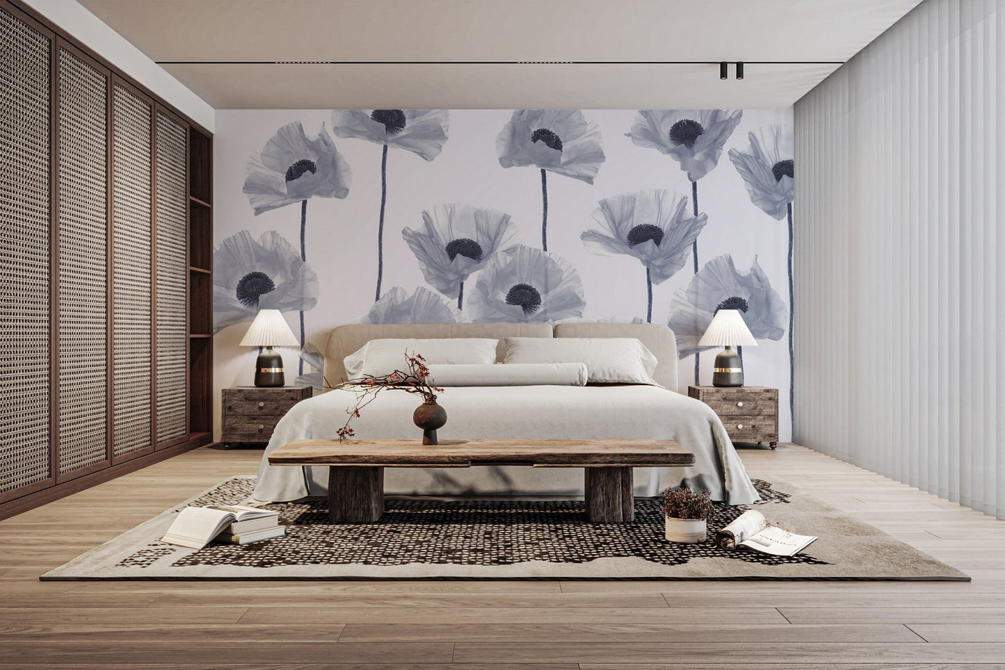 Stylish blue poppy wallpaper for walls
