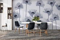 Contemporary blue poppy floral wallpaper
