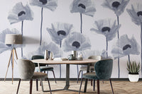 Blue floral poppy wallpaper for interiors
