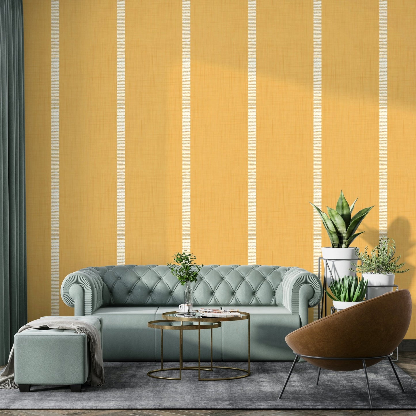 Golden ocher wallpaper with stripes

