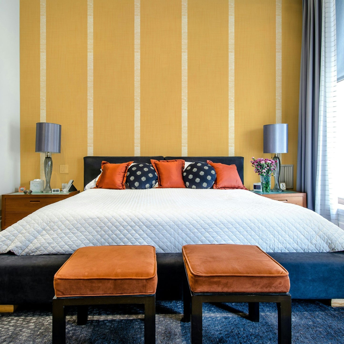 Golden ocher stripes boho wallpaper

