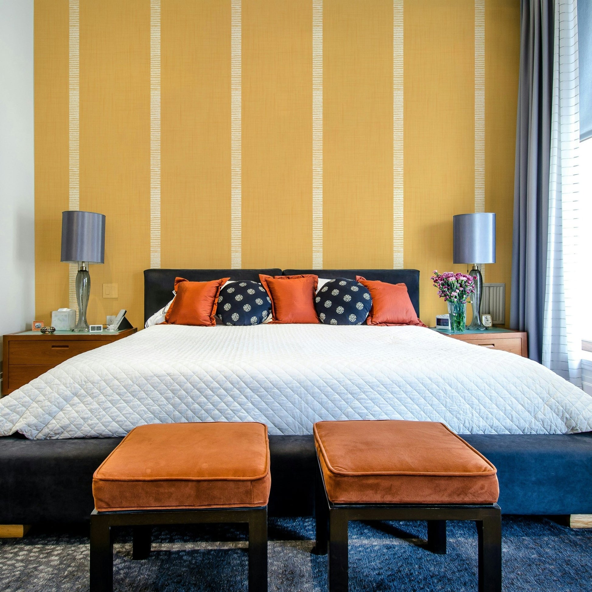 Golden ocher stripes boho wallpaper

