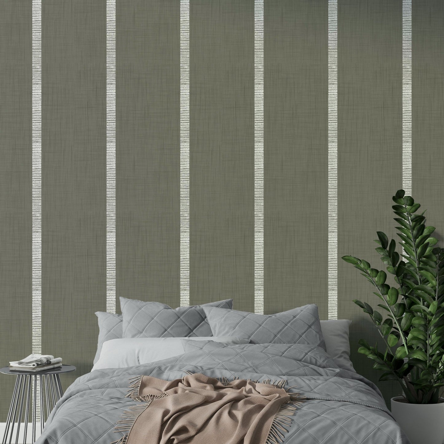 Muted grey wallpaper with stripes

