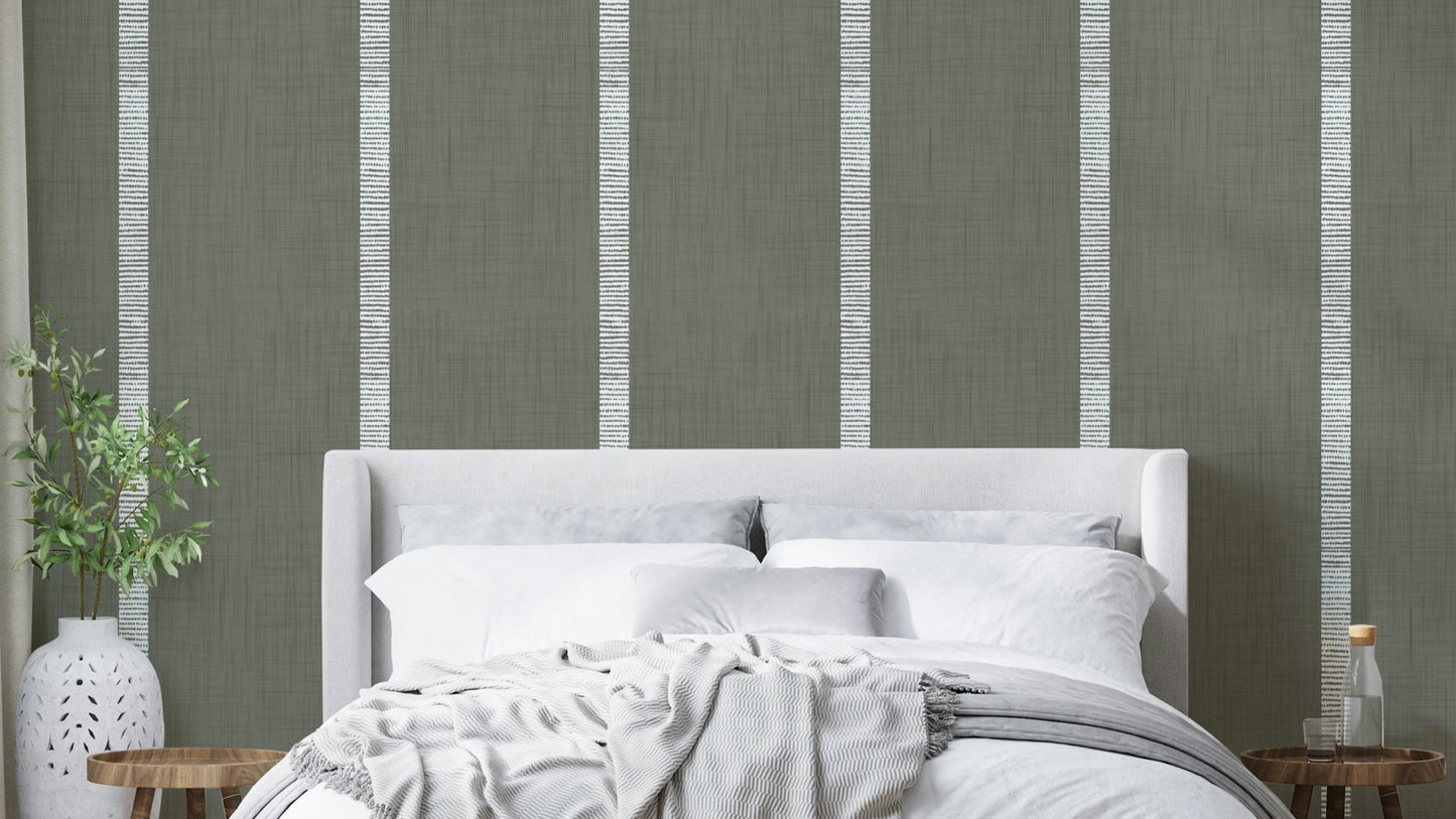 Modern boho muted grey striped wallpaper

