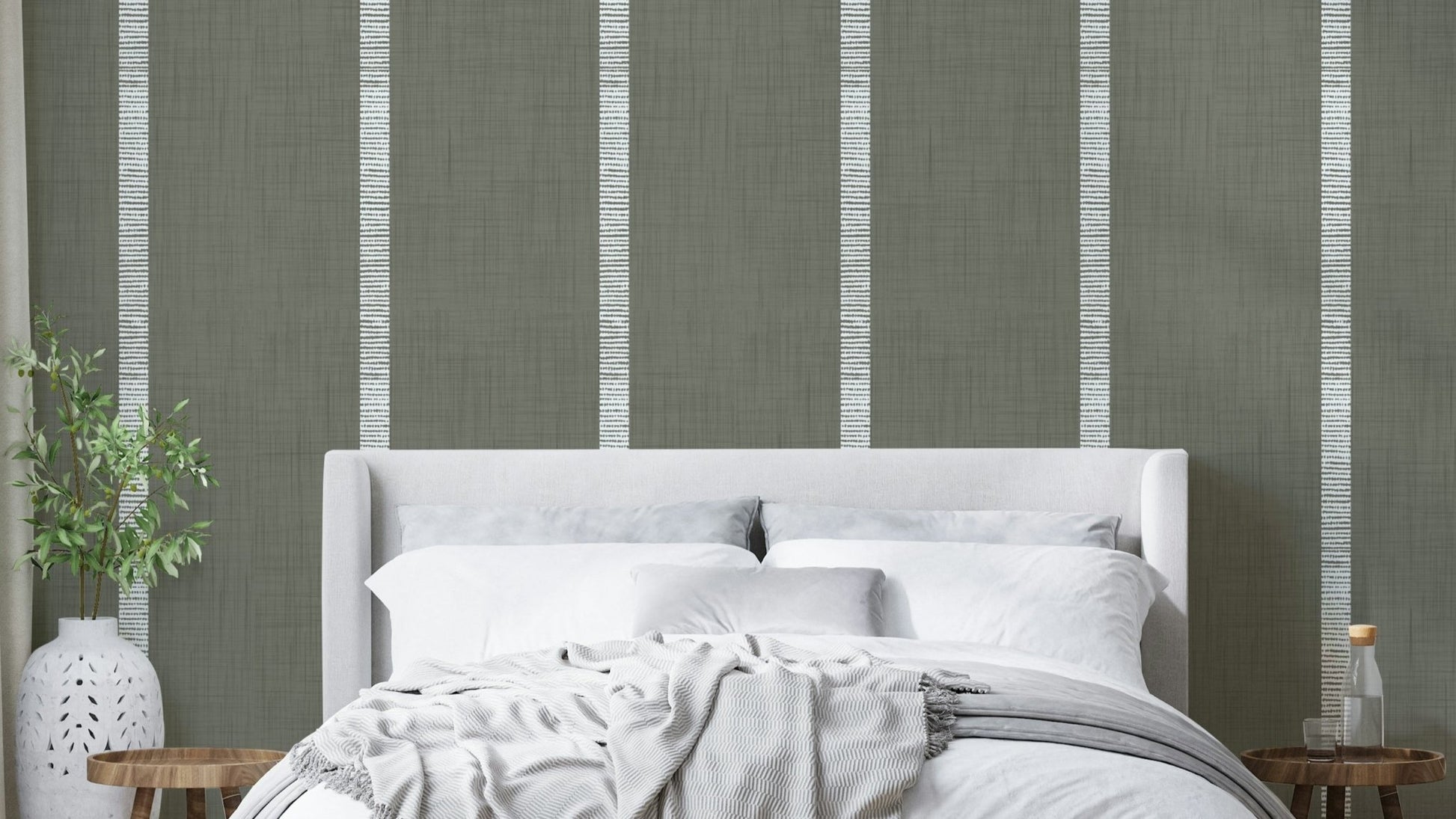 Modern boho muted grey striped wallpaper

