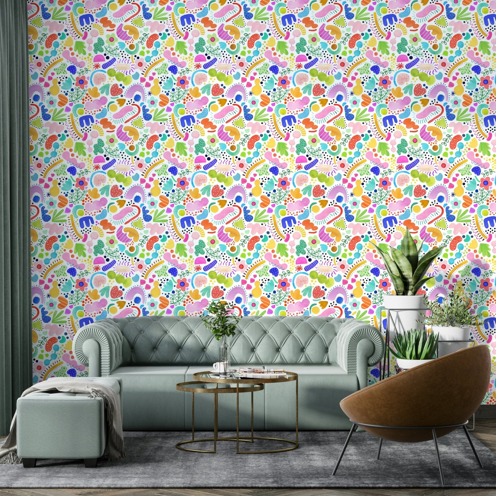 Close-up of vibrant abstract wall mural design

