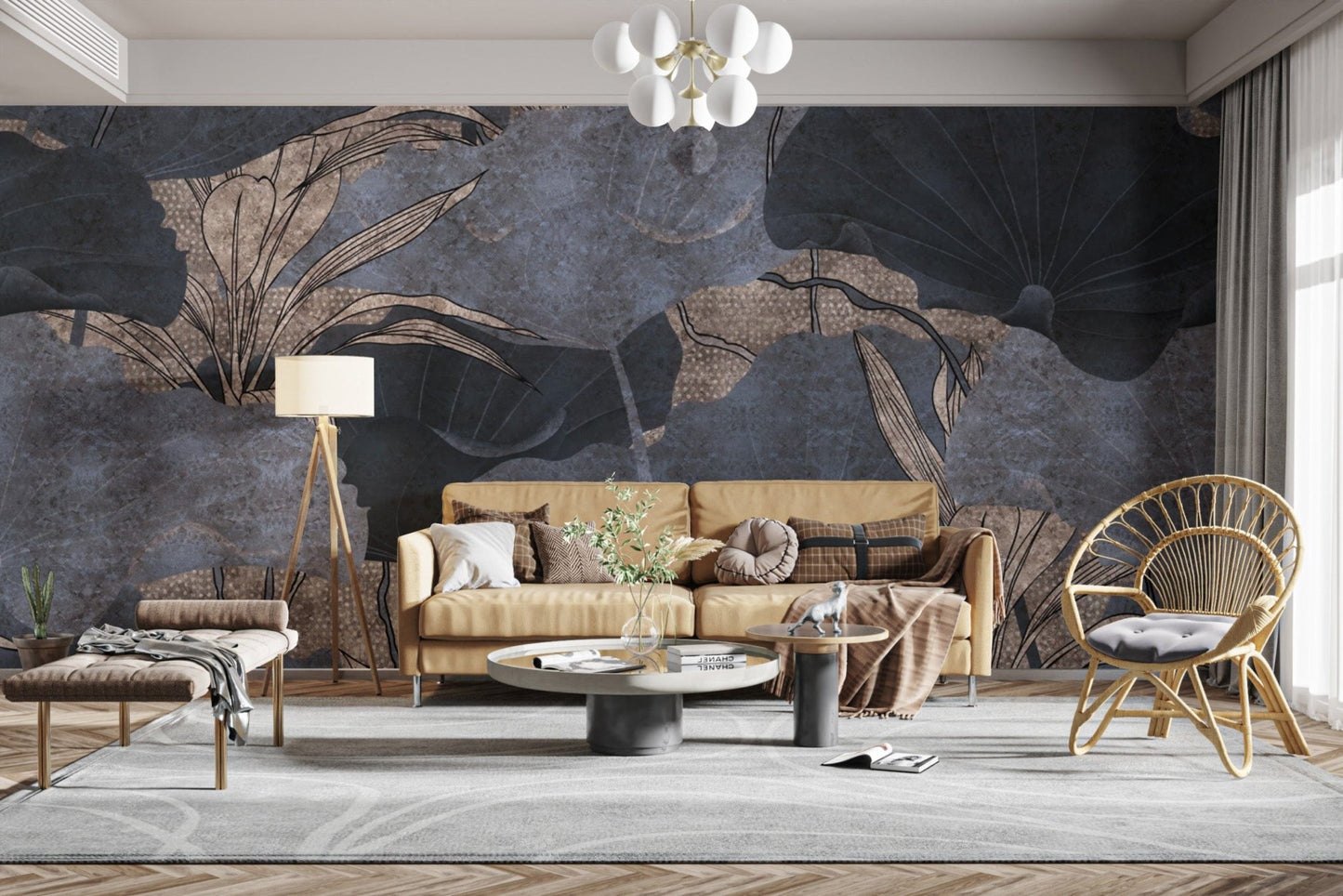 Minimalist grey foliage wallpaper print
