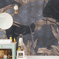 Botanical wallpaper with grey leaves
