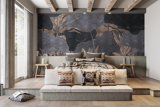Modern botanical grey leaf wall mural
