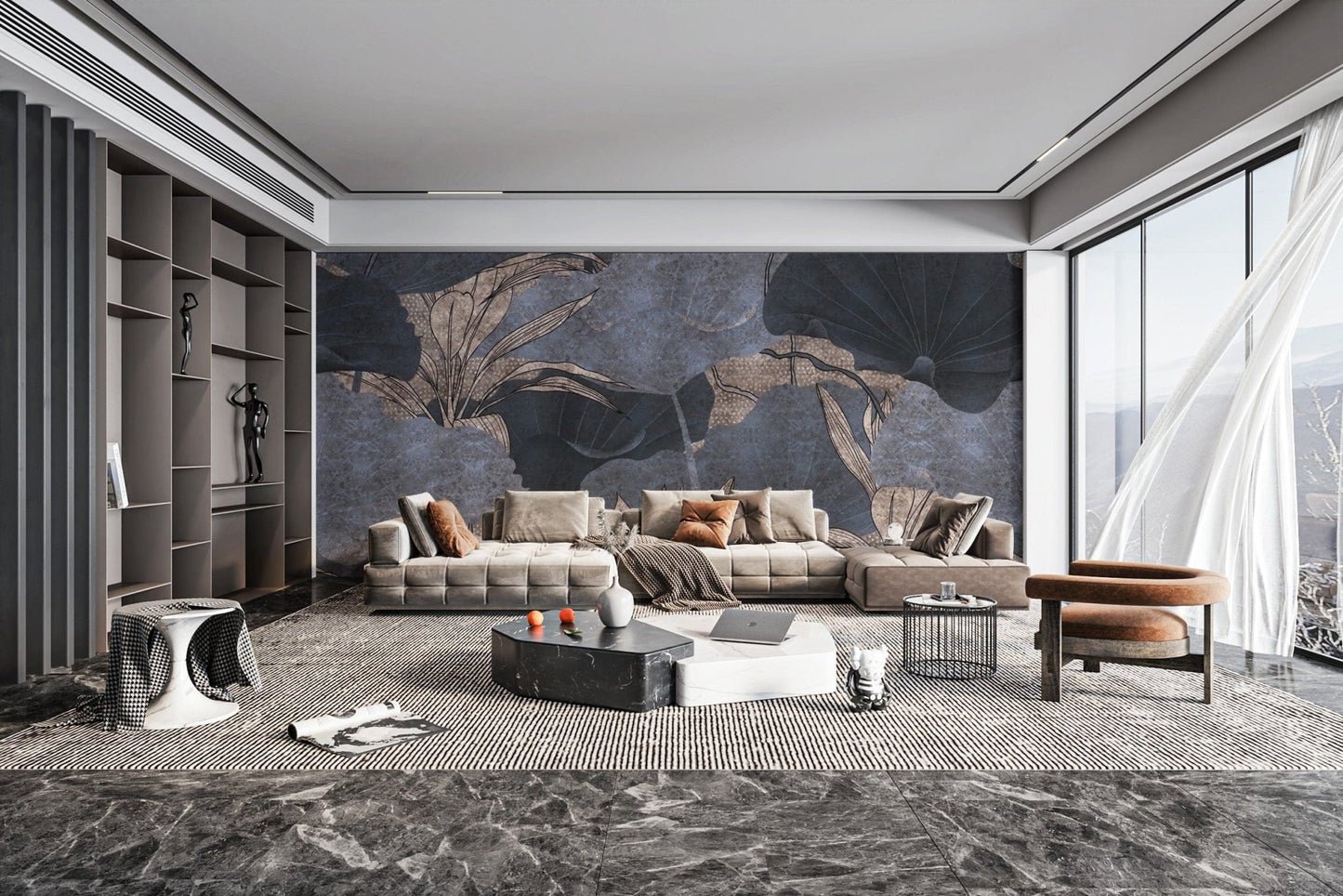 Nature-inspired grey botanical wallpaper
