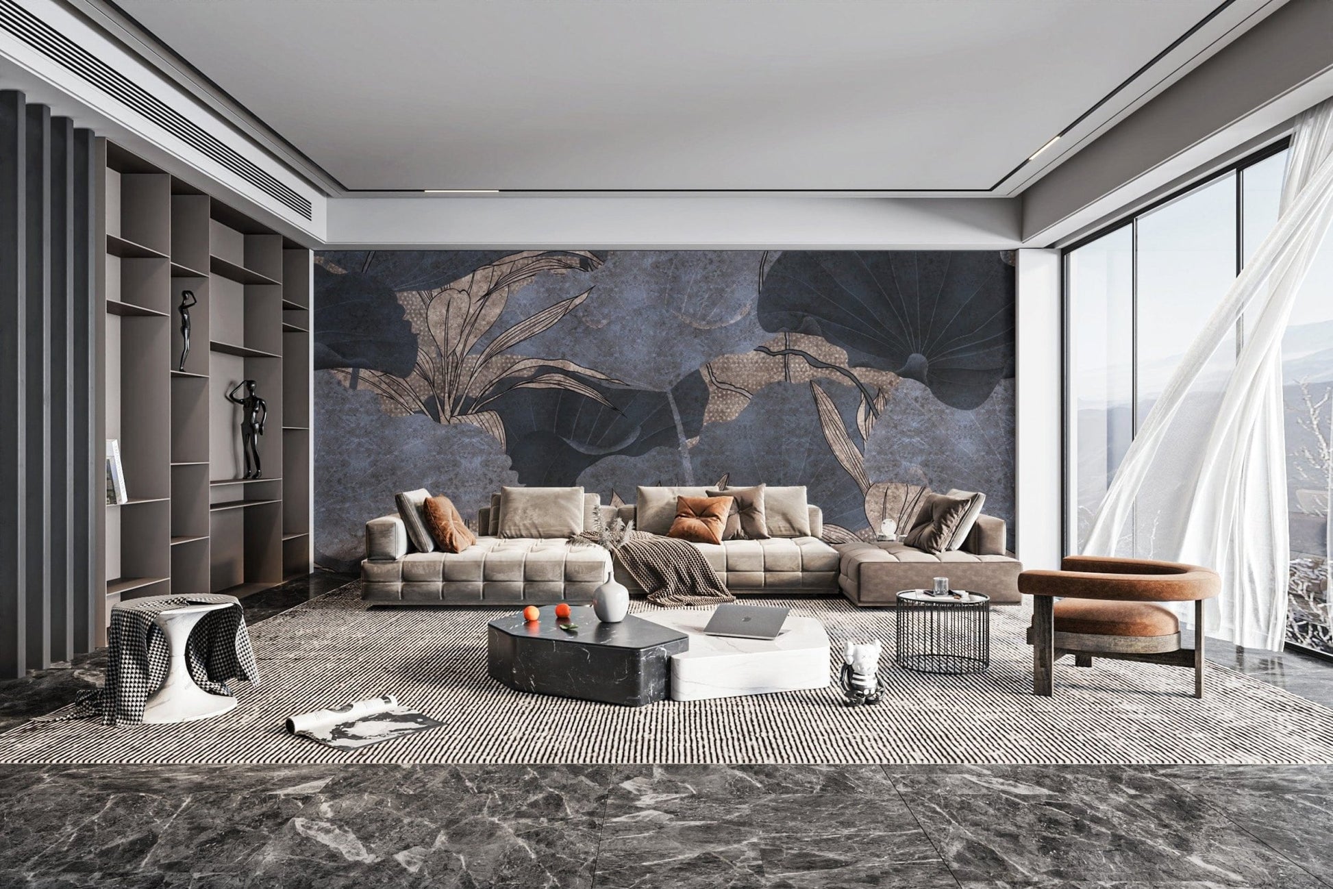 Nature-inspired grey botanical wallpaper
