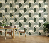Sage green and beige curved mural

