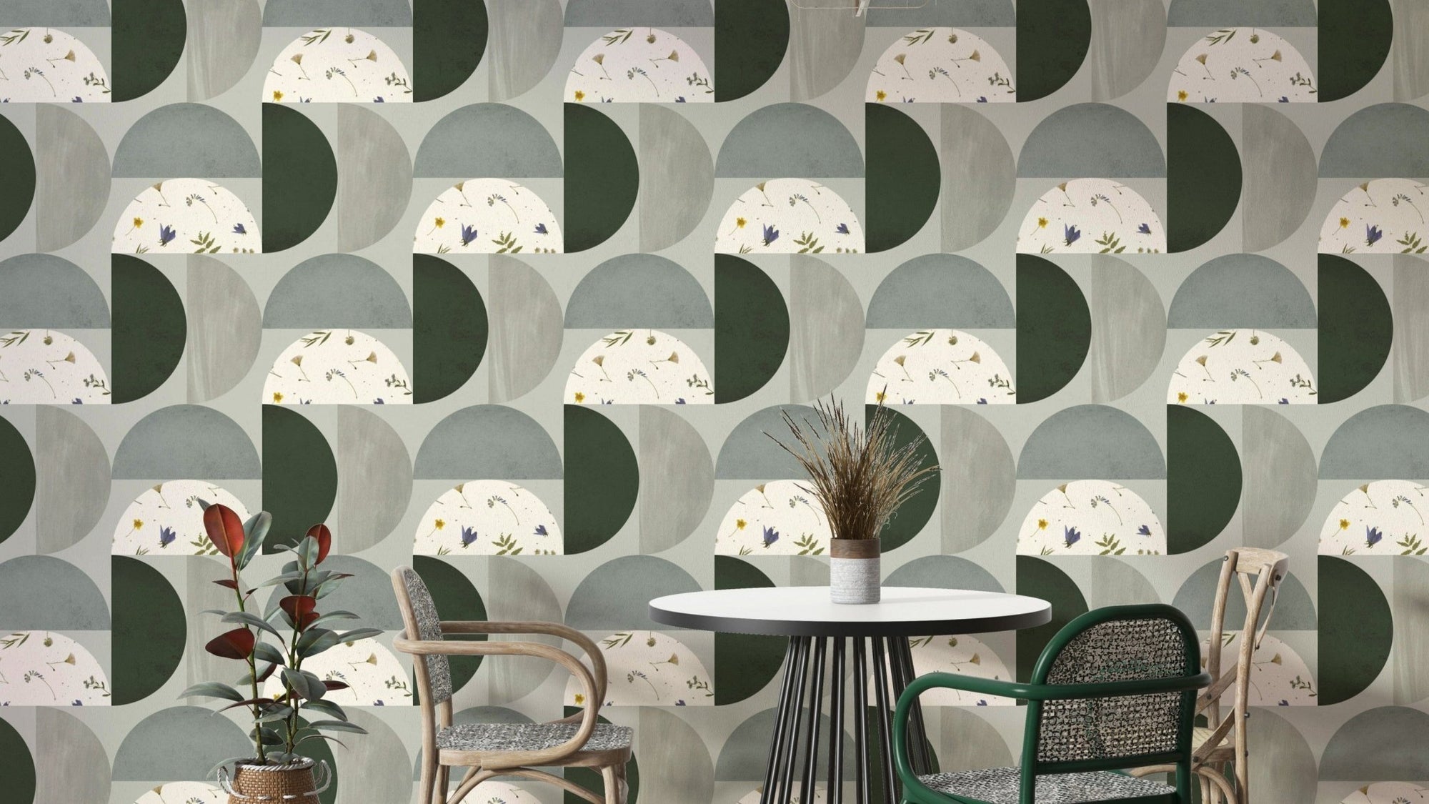 Modern sage and cream wall design GD398

