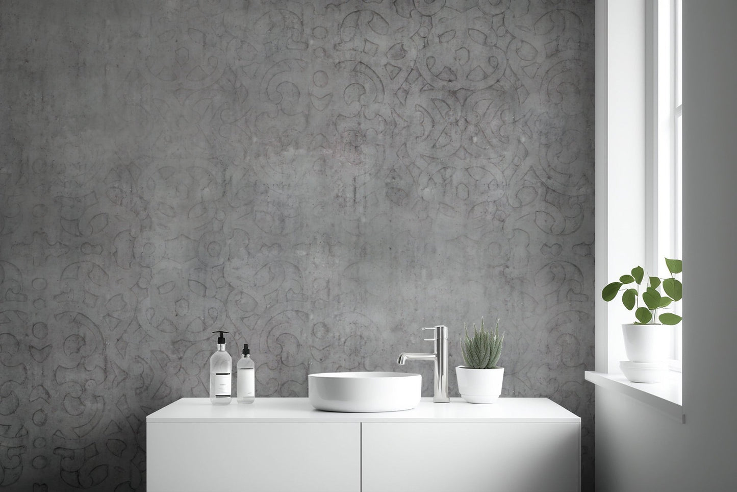 Neutral cement finish wallpaper mural design
