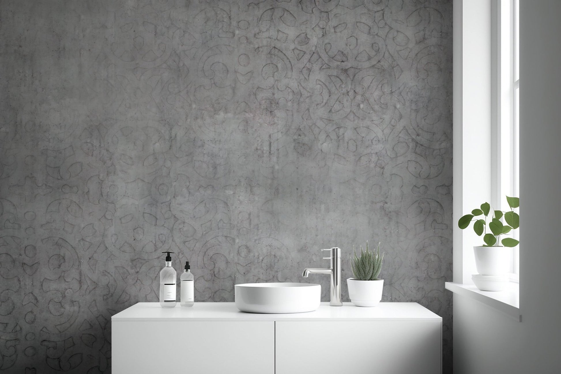 Neutral cement finish wallpaper mural design
