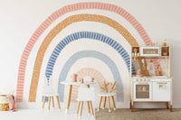 Bright modern rainbow wall mural in living room

