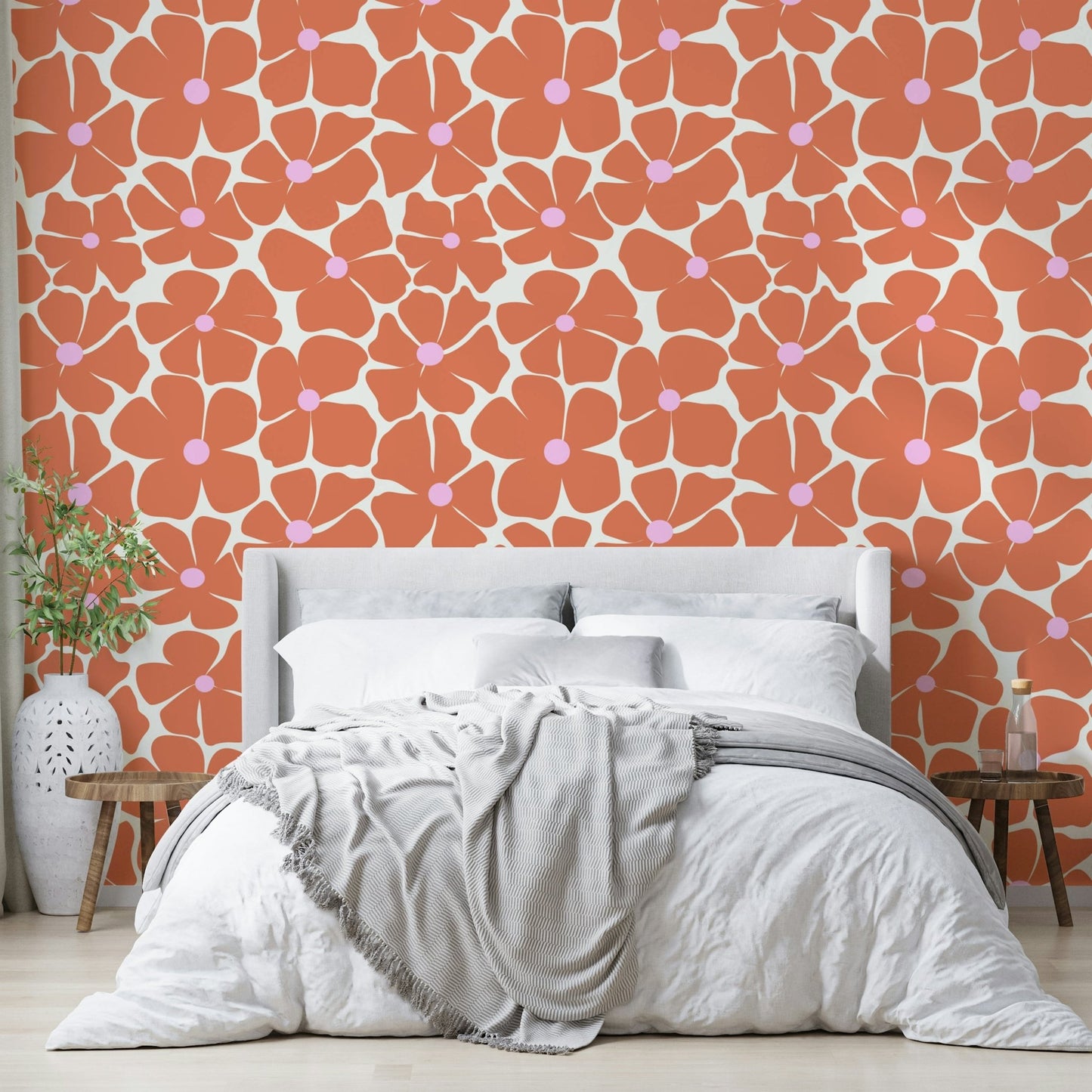 Contemporary coral flower wall mural for living rooms.

