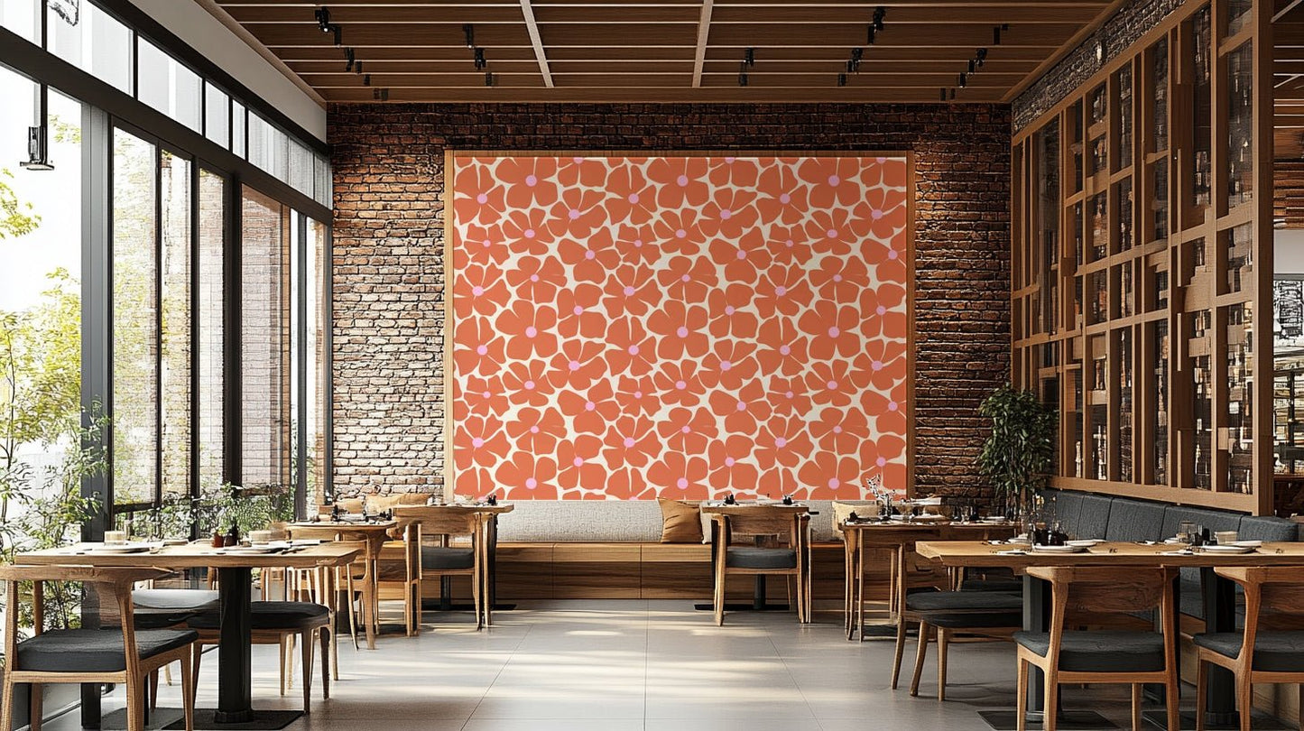 Fresh floral coral wallpaper adding elegance to rooms.

