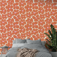 Stylish modern coral floral wallpaper for bedrooms.

