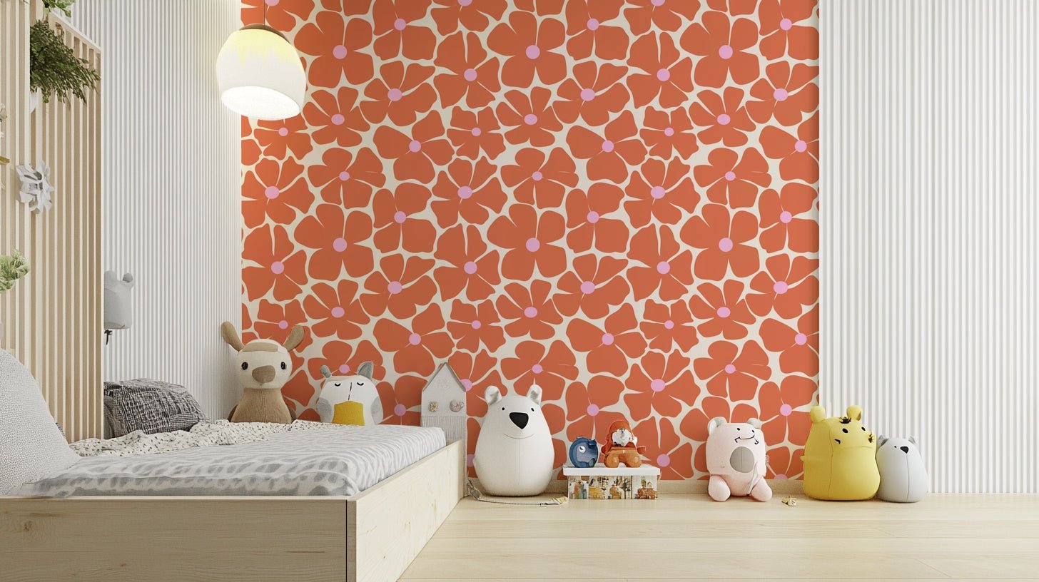 Bright and lively coral flower wallpaper for spaces.

