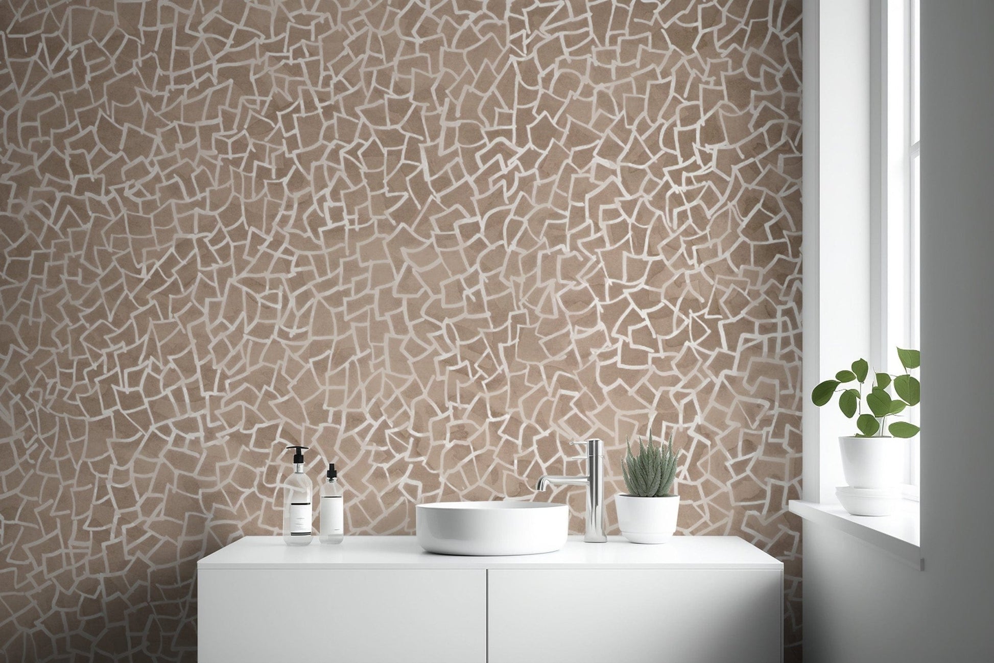 Textured Taupe Crackle Design Wallpaper
