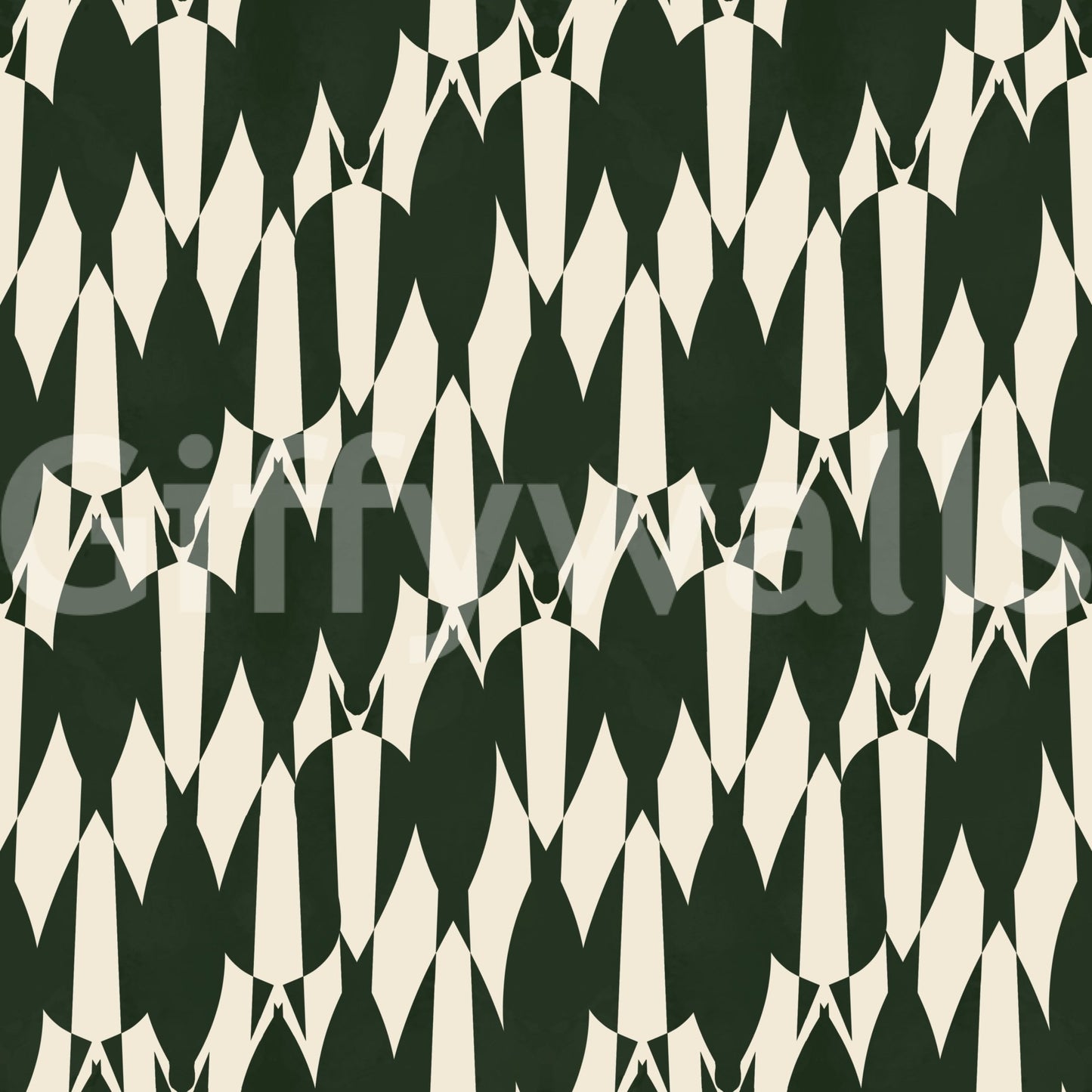 Bold graphic shapes repeat with mid-century rhythm in Modern Crest pattern wallpaper.⁠GD9527