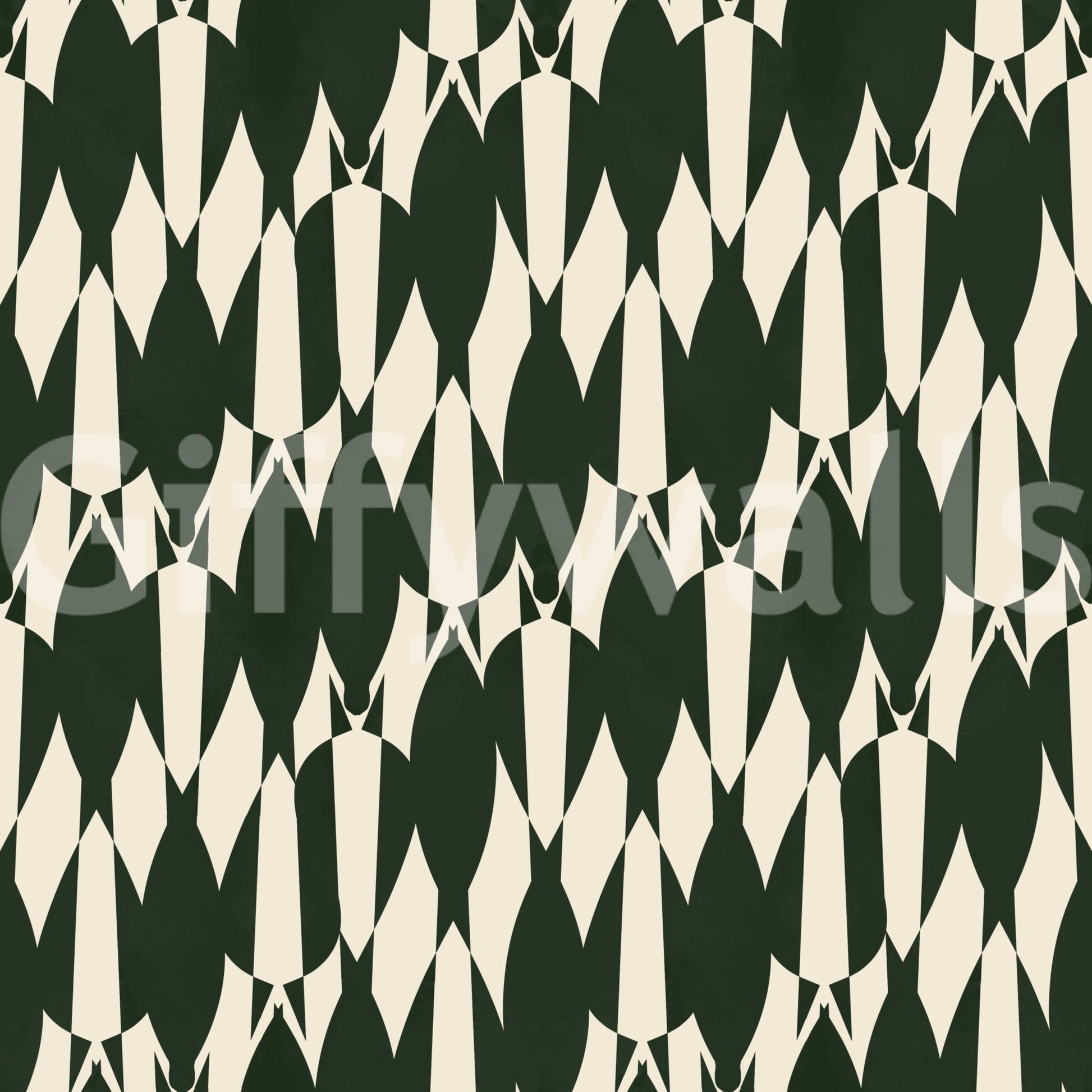 Bold graphic shapes repeat with mid-century rhythm in Modern Crest pattern wallpaper.⁠GD9527