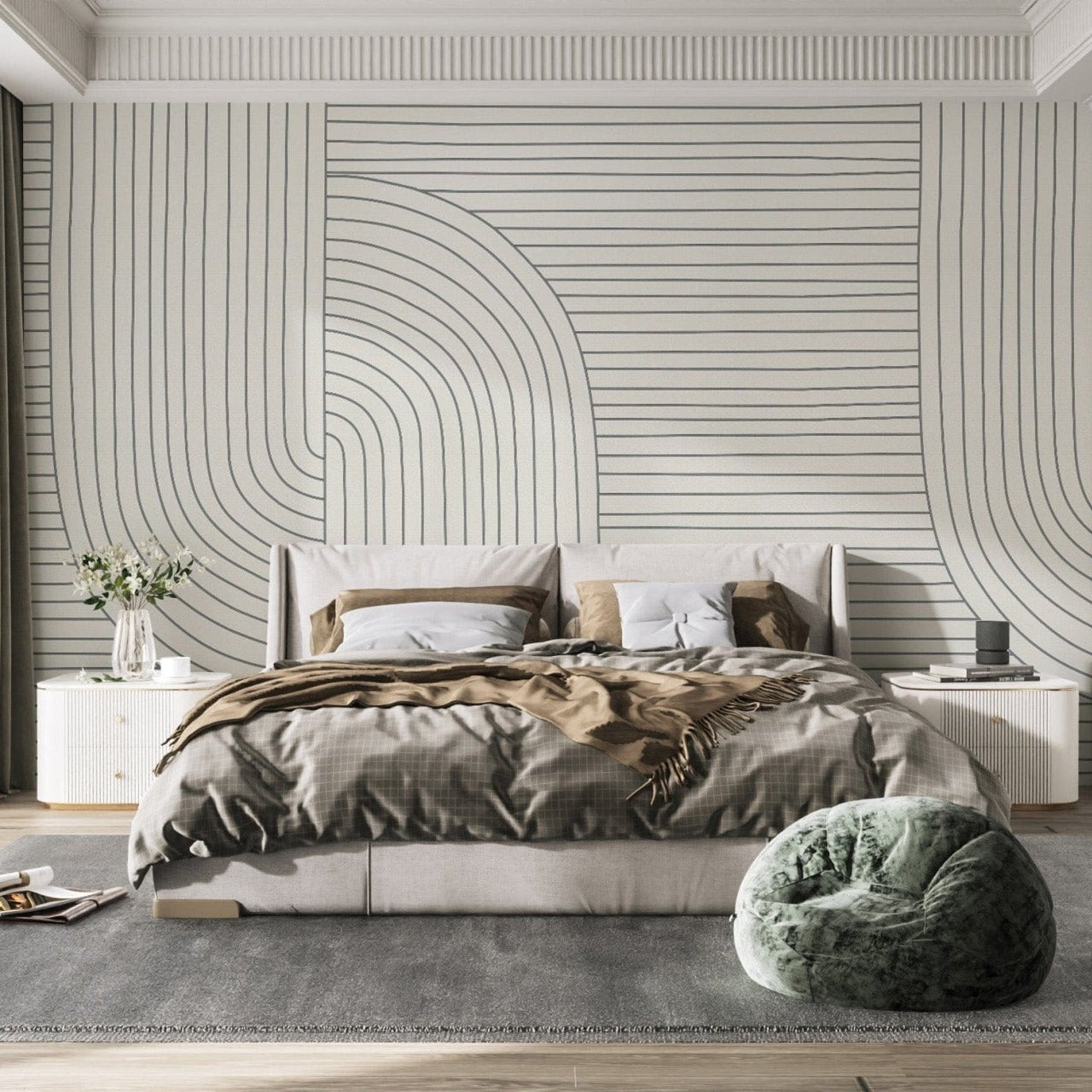 Stylish modern curved line wallpaper B692
