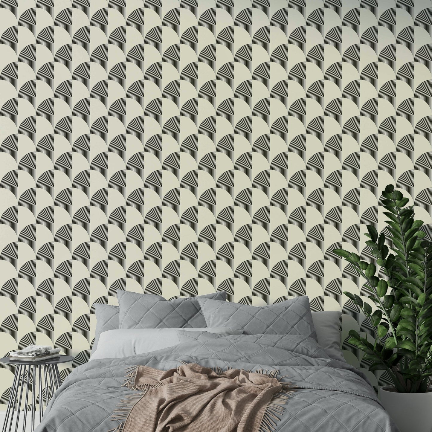 A room decorated with Modern Deco Arcs wallpaper.

