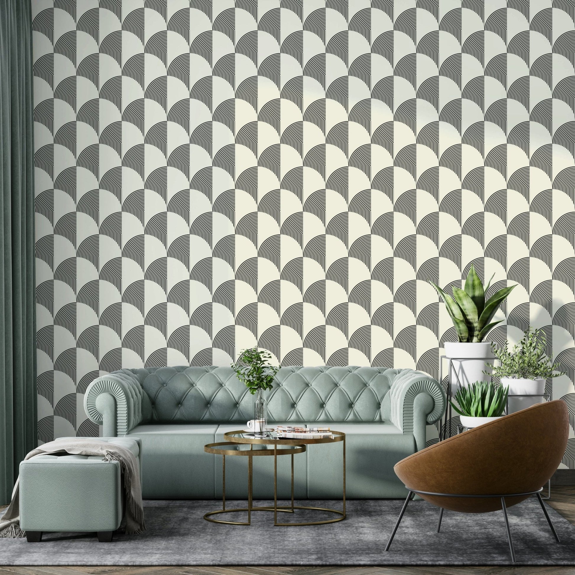 The pattern creates a sense of depth and movement on the wall.

