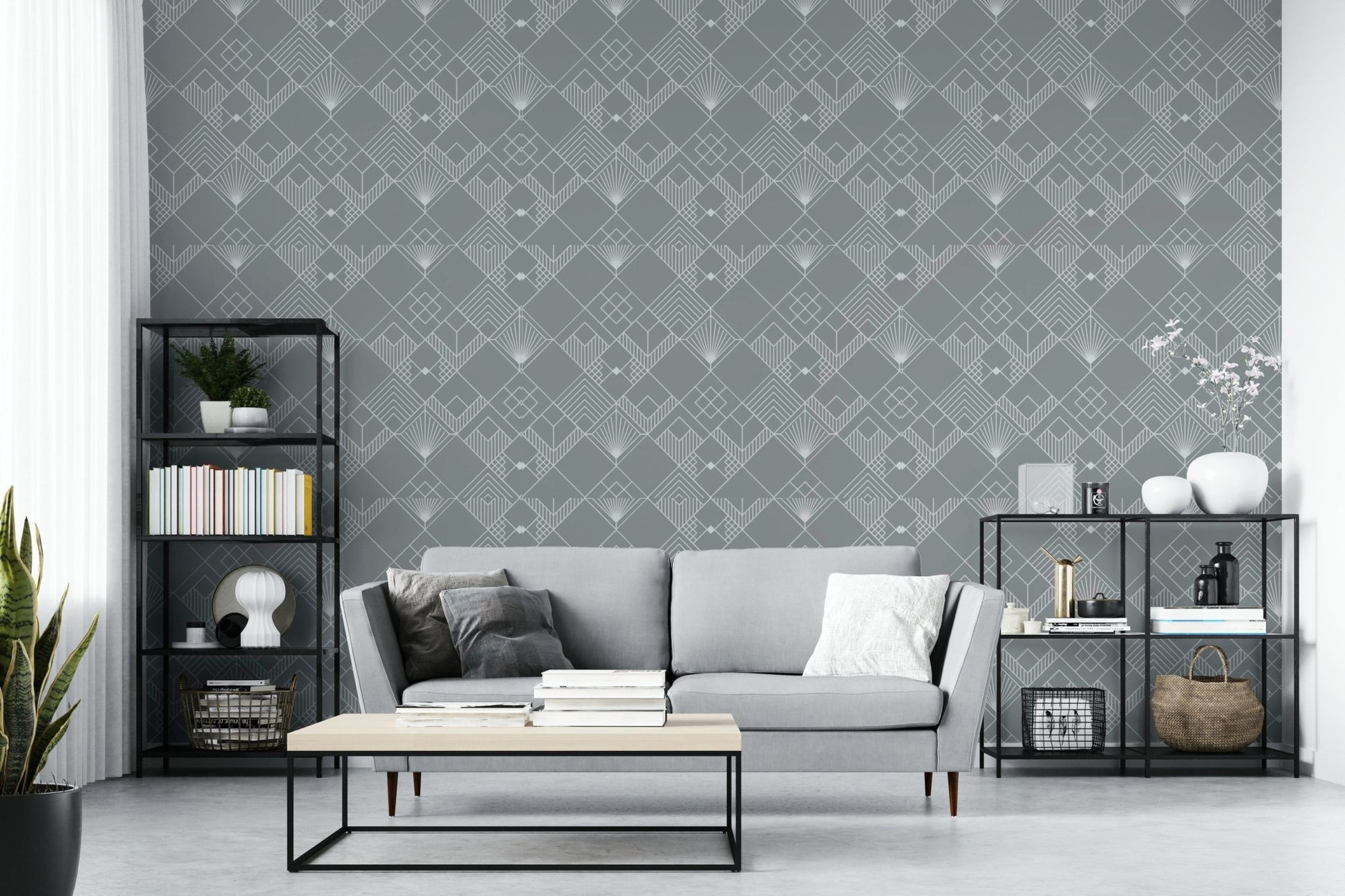 Mural wallpaper of a modern deco gray design

