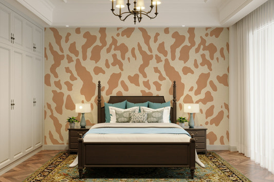 A peaceful wall mural with a modern farmhouse pattern.

