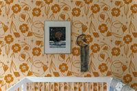 Stylish floral wallpaper in orange tones
