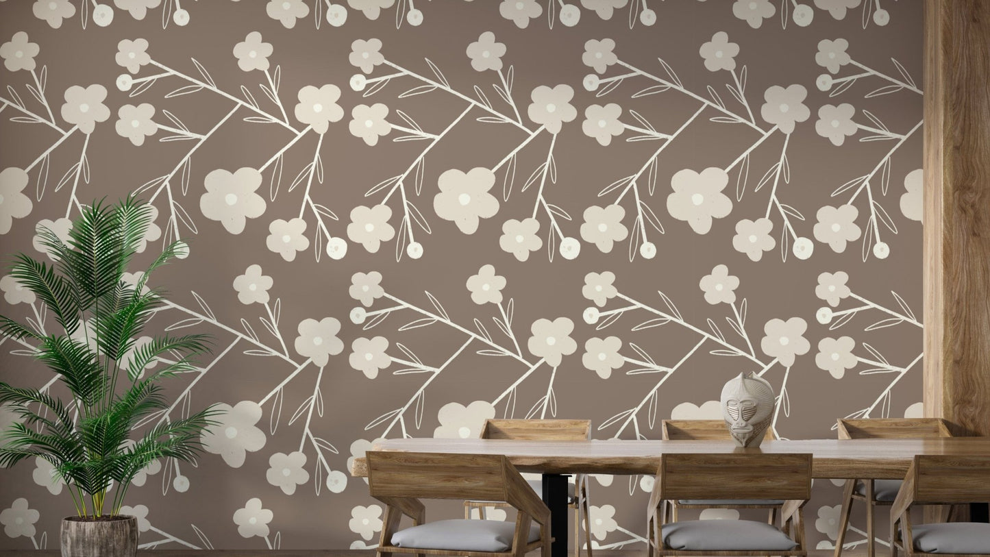 Modern Flower Buds Bush Grey Wallpaper for a fresh look
