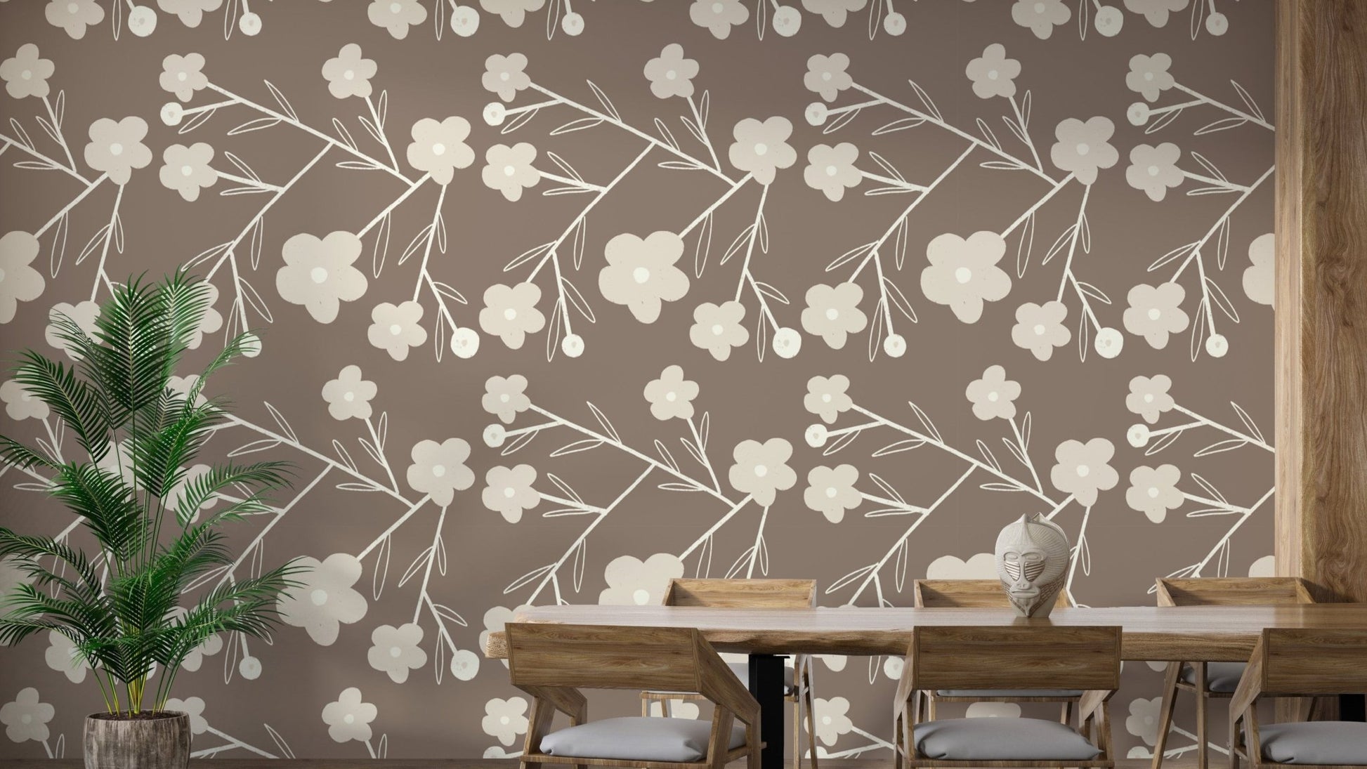 Modern Flower Buds Bush Grey Wallpaper for a fresh look
