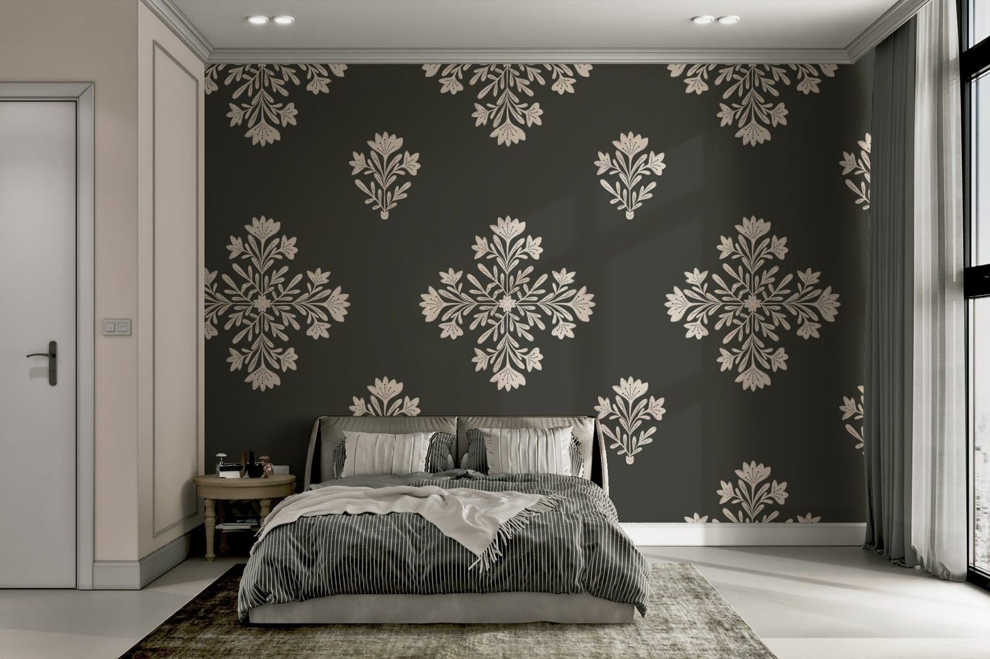 Cozy corner with Modern Folk Floral wallpaper


